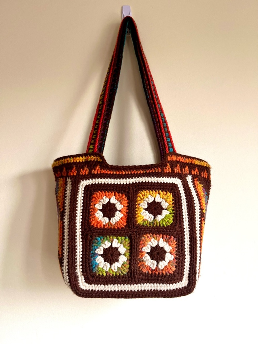 Handmade Brown Crocheted Tote Bag